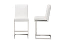 Katya White Faux Leather Upholstered Stainless Steel Barstool (Set of 2) Baxton