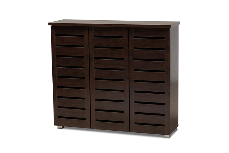 Margaret Modern and Contemporary 3-Door Dark Brown Wooden Entryway Shoes Storage Cabinet