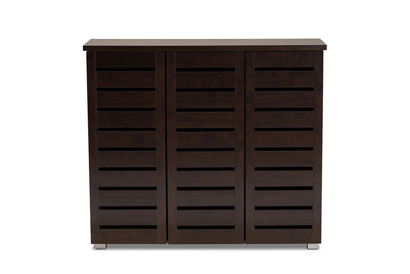 Margaret Modern and Contemporary 3-Door Dark Brown Wooden Entryway Shoes Storage Cabinet