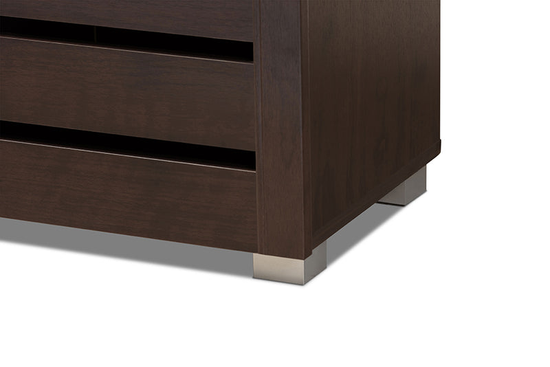 Margaret Modern and Contemporary 3-Door Dark Brown Wooden Entryway Shoes Storage Cabinet