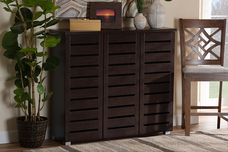 Margaret Modern and Contemporary 3-Door Dark Brown Wooden Entryway Shoes Storage Cabinet