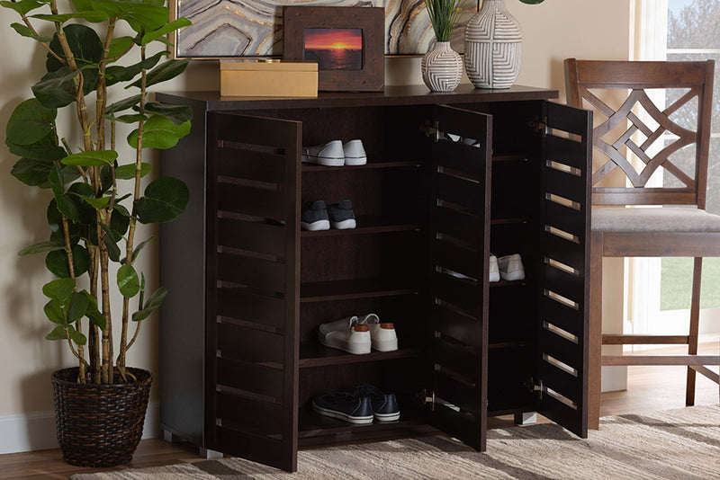 Margaret Modern and Contemporary 3-Door Dark Brown Wooden Entryway Shoes Storage Cabinet