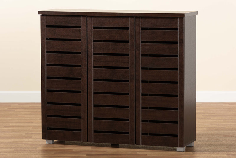 Margaret Modern and Contemporary 3-Door Dark Brown Wooden Entryway Shoes Storage Cabinet