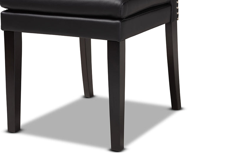 Newcastle Black Faux Leather Upholstered and Dark Brown 7-Piece Dining Set Baxton