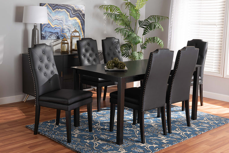 Newcastle Modern and Contemporary Black Faux Leather Upholstered and Dark Brown Finished Wood 7-Piece Dining Set