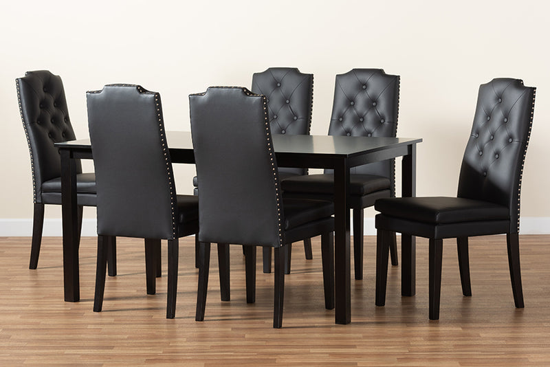 Newcastle Modern and Contemporary Black Faux Leather Upholstered and Dark Brown Finished Wood 7-Piece Dining Set