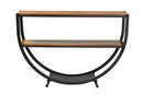 Clifford Style Antique Black Textured Finish Metal Distressed Wood Console Table Baxton