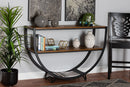 Clifford Style Antique Black Textured Finish Metal Distressed Wood Console Table Baxton