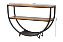 Clifford Style Antique Black Textured Finish Metal Distressed Wood Console Table Baxton