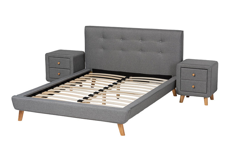 Fadri Gray Fabric Upholstered Full Size 3-Piece Bedroom Set Baxton