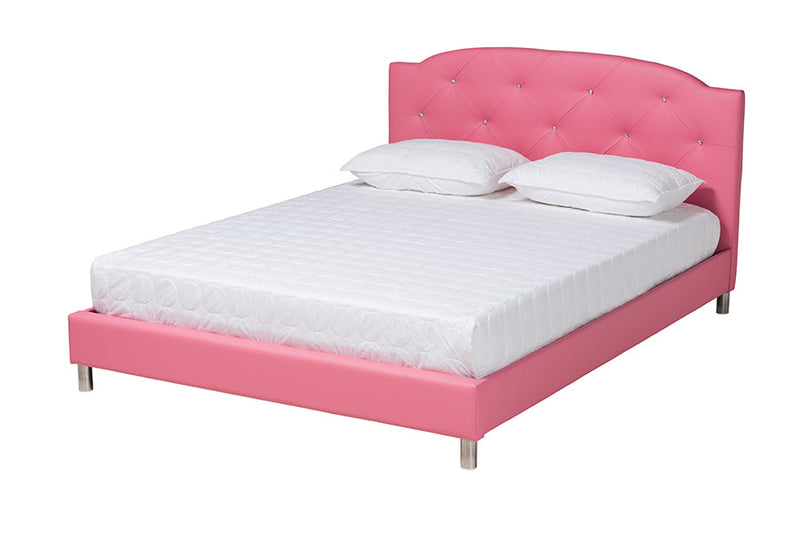 Declan Glam Pink Faux Leather Upholstered Queen Size 3-Piece Bedroom Set Baxton