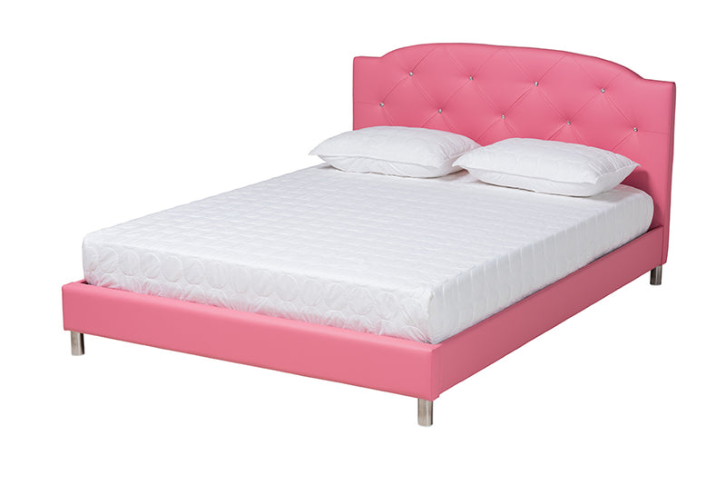 Declan Contemporary Glam Pink Faux Leather Upholstered Queen Size 3-Piece Bedroom Set