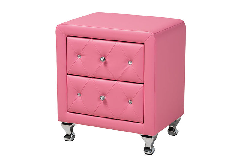 Declan Glam Pink Faux Leather Upholstered Queen Size 3-Piece Bedroom Set Baxton