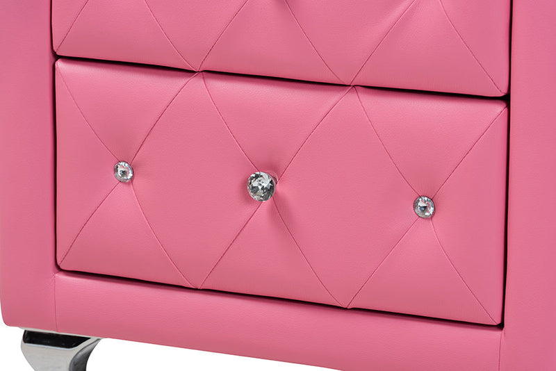 Declan Glam Pink Faux Leather Upholstered Queen Size 3-Piece Bedroom Set Baxton