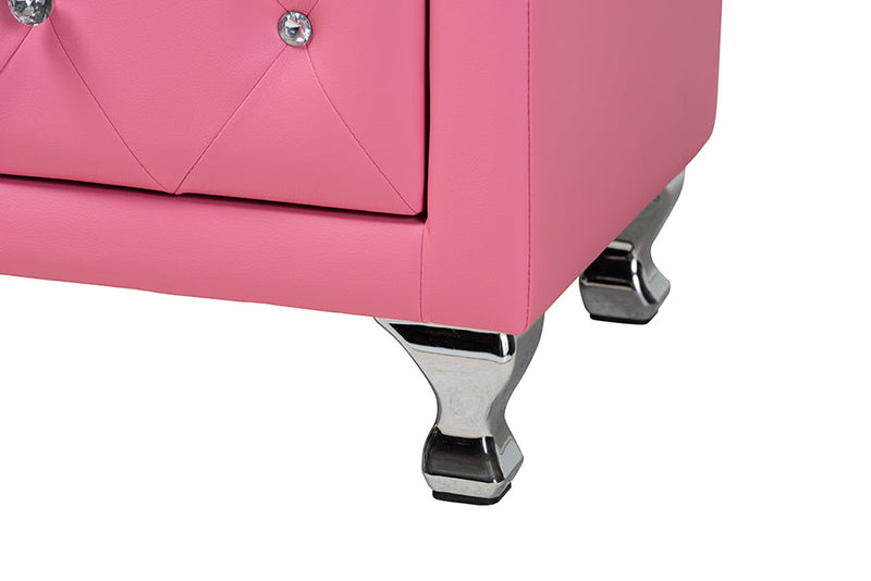 Declan Glam Pink Faux Leather Upholstered Queen Size 3-Piece Bedroom Set Baxton