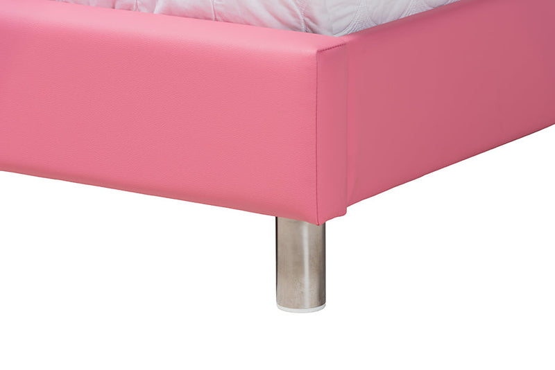 Declan Glam Pink Faux Leather Upholstered Queen Size 3-Piece Bedroom Set Baxton