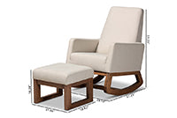 Roana Mid-century Retro Modern Light Beige Fabric Upholstered Rocking Chair and Ottoman Set