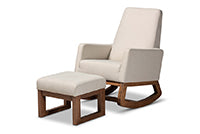 Roana Mid-century Retro Modern Light Beige Fabric Upholstered Rocking Chair and Ottoman Set