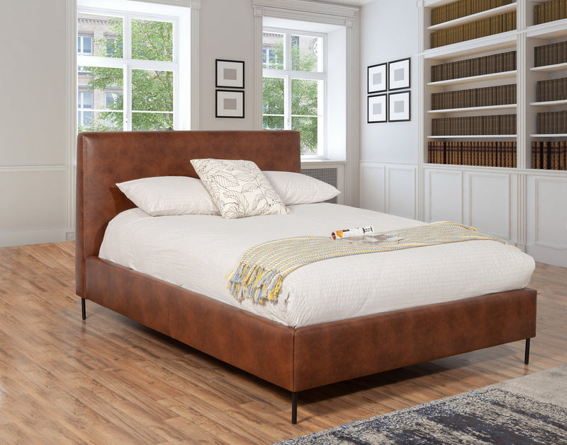 Maison Standard King Faux Leather Platform Bed, Brown Alpine