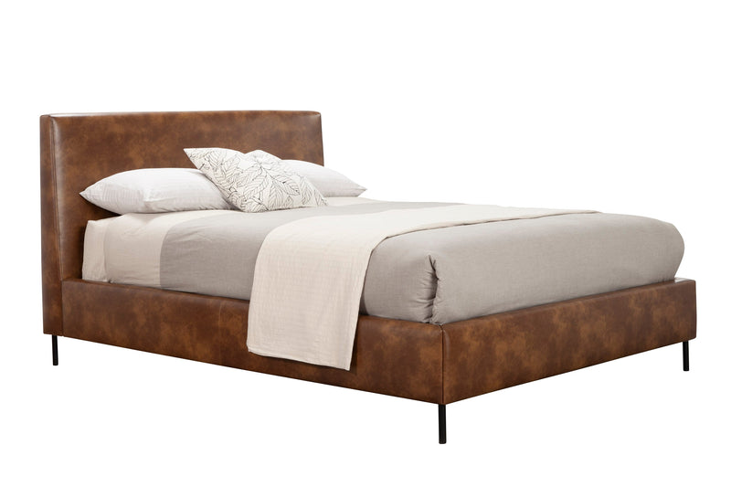 Maison Standard King Faux Leather Platform Bed, Brown Alpine