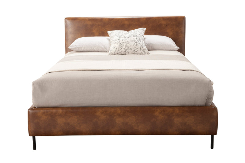Maison Standard King Faux Leather Platform Bed, Brown Alpine