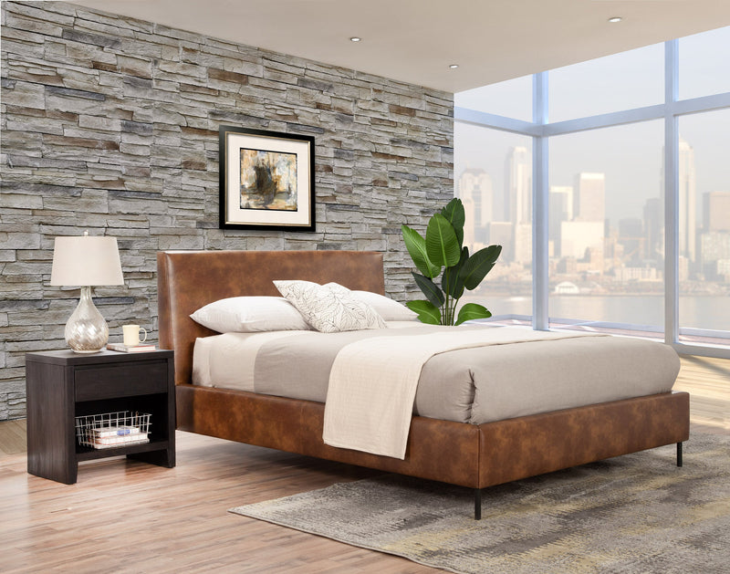 Maison Standard King Faux Leather Platform Bed, Brown Alpine