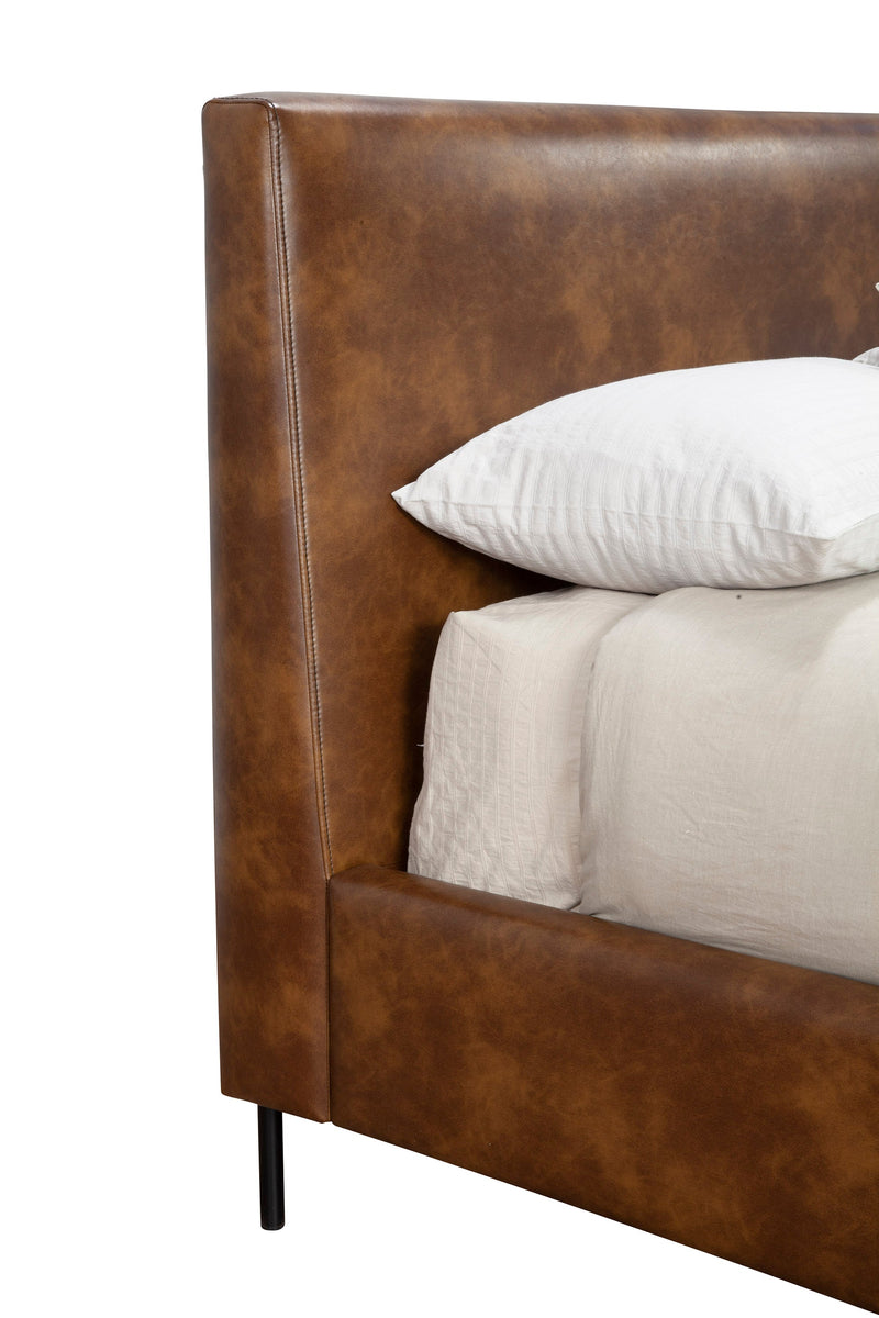 Maison Standard King Faux Leather Platform Bed, Brown Alpine