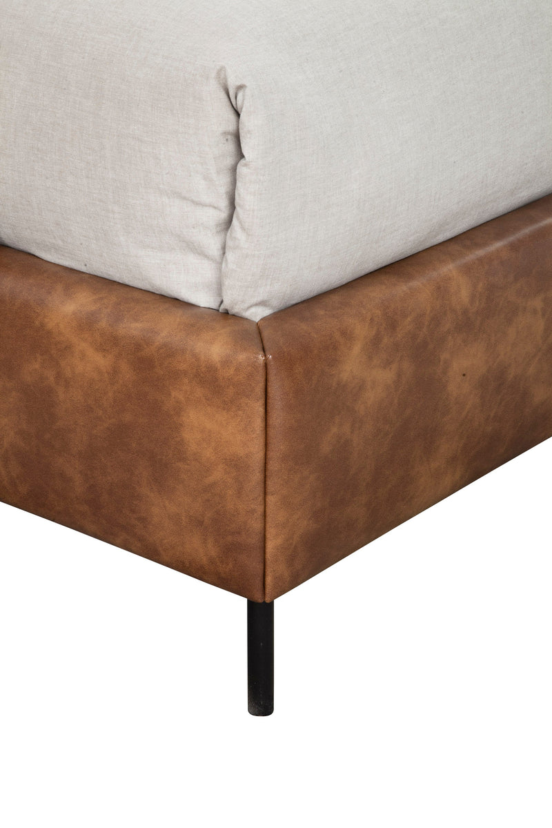 Maison Standard King Faux Leather Platform Bed, Brown Alpine
