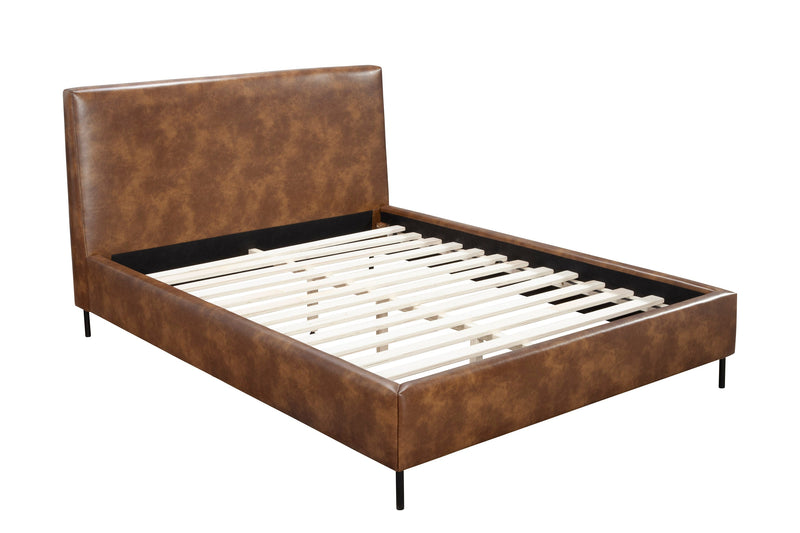 Maison Standard King Faux Leather Platform Bed, Brown Alpine
