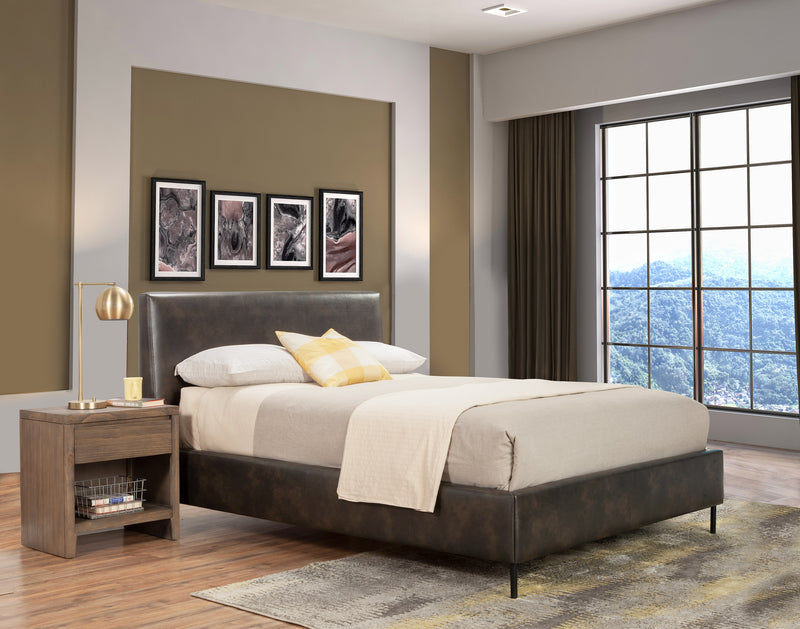 Maison California King Faux Leather Platform Bed, Gray