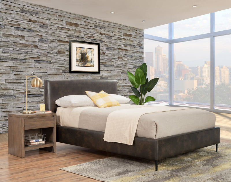 Maison Queen Faux Leather Platform Bed, Gray Alpine