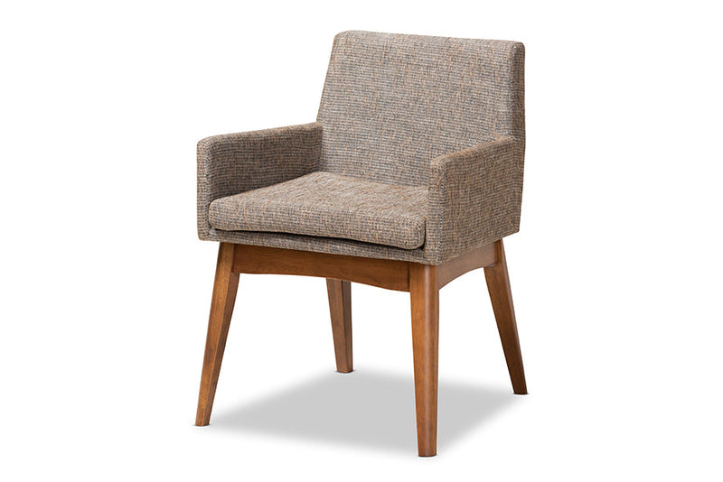 Malvina Gravel Fabric Upholstered and Walnut Brown 5-Piece Dining Set Baxton