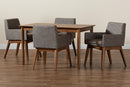 Malvina Gravel Fabric Upholstered and Walnut Brown 5-Piece Dining Set Baxton