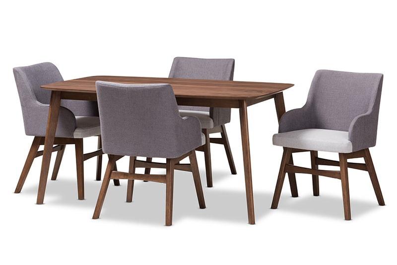 Sunna Mid-Century Modern Walnut Wood Rectangular 5-Piece Dining Set