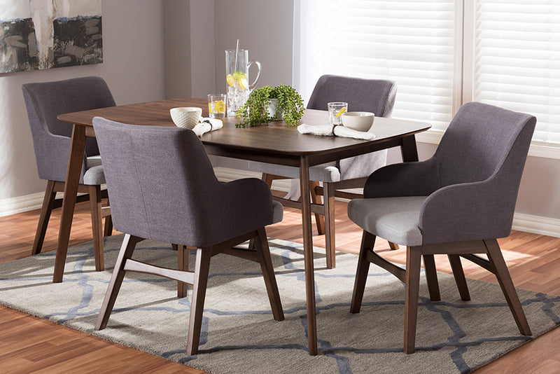 Sunna Mid-Century Modern Walnut Wood Rectangular 5-Piece Dining Set