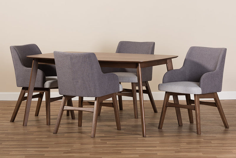 Sunna Walnut Wood Rectangular 5-Piece Dining Set Baxton