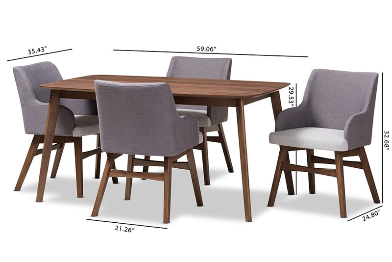 Sunna Mid-Century Modern Walnut Wood Rectangular 5-Piece Dining Set