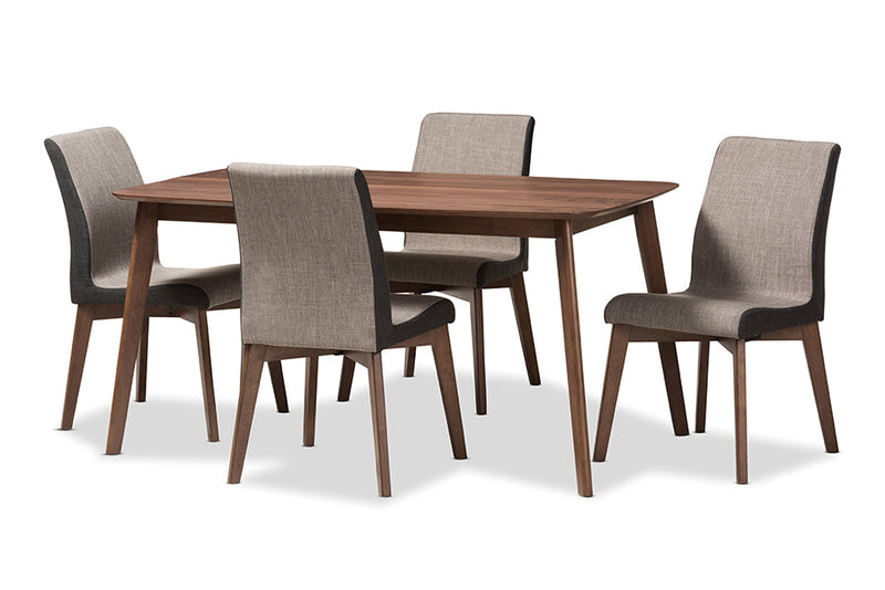 Sariah Beige and Brown Fabric 5-Piece Dining Set Baxton