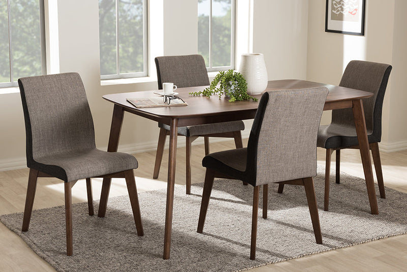 Sariah Beige and Brown Fabric 5-Piece Dining Set Baxton