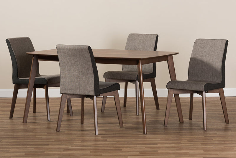 Sariah Beige and Brown Fabric 5-Piece Dining Set Baxton
