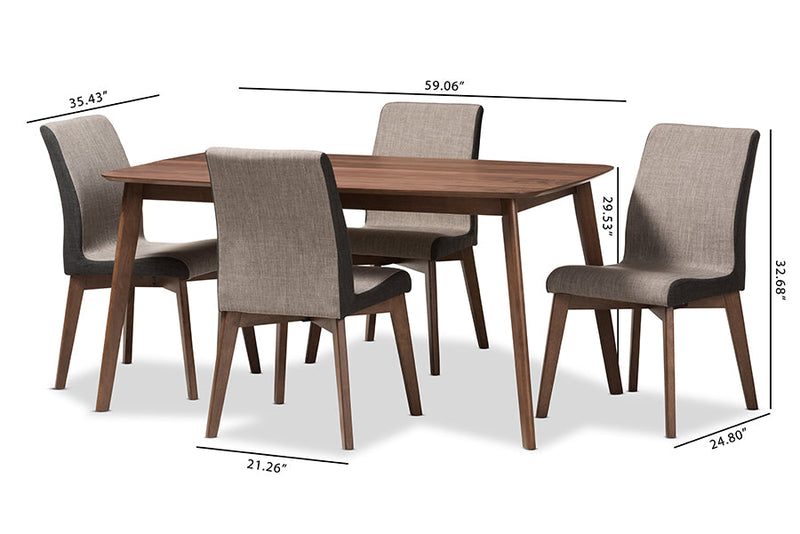 Sariah Beige and Brown Fabric 5-Piece Dining Set Baxton