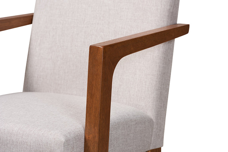 Barossa Greyish Beige Fabric Upholstered and Walnut Brown 7-Piece Dining Set Baxton