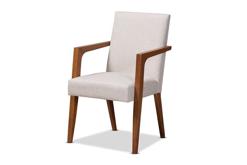 Barossa Greyish Beige Fabric Upholstered and Walnut Brown 5-Piece Dining Set Baxton