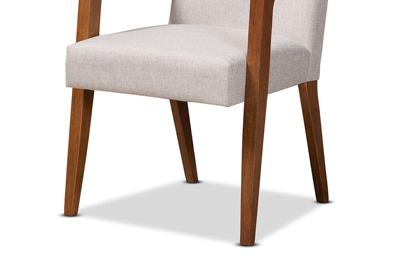 Barossa Greyish Beige Fabric Upholstered and Walnut Brown 5-Piece Dining Set Baxton