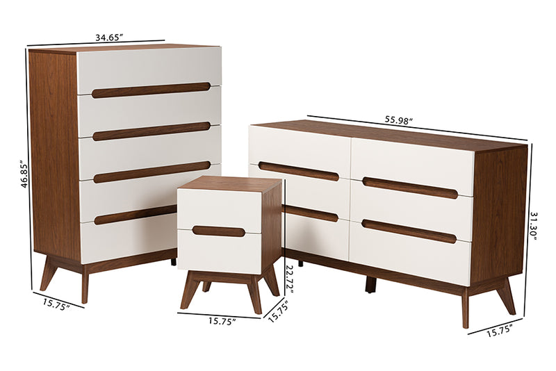 Abbey Mid-Century Modern Two-Tone White and Walnut Brown Finished Wood 3-Piece Storage Set