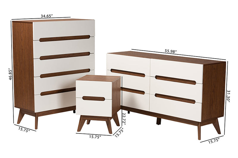 Abbey Two-Tone White and Walnut Brown 3-Piece Storage Set Baxton