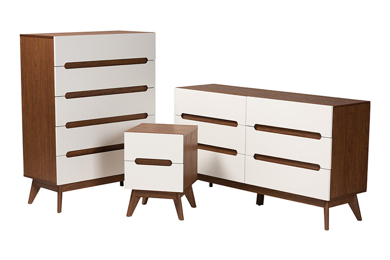 Abbey Mid-Century Modern Two-Tone White and Walnut Brown Finished Wood 3-Piece Storage Set