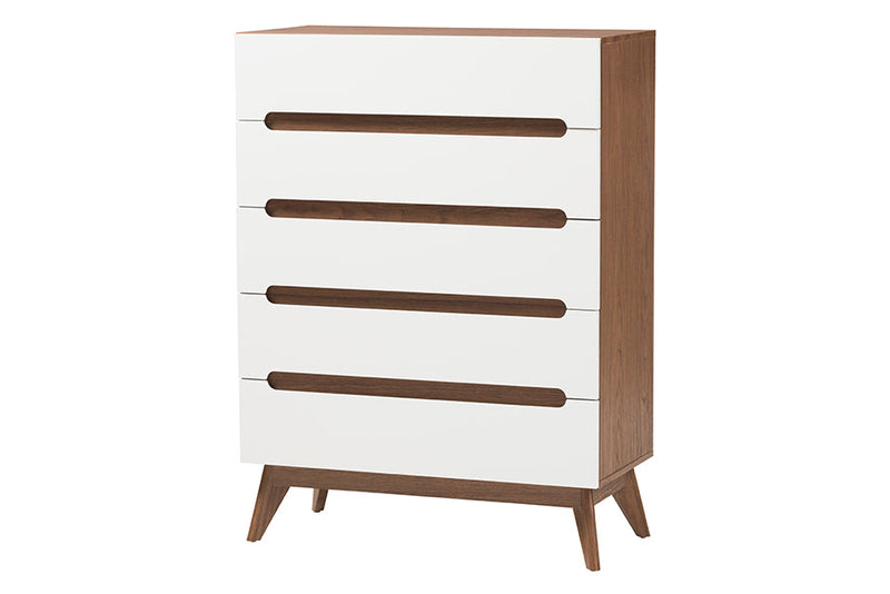 Abbey Two-Tone White and Walnut Brown 3-Piece Storage Set Baxton