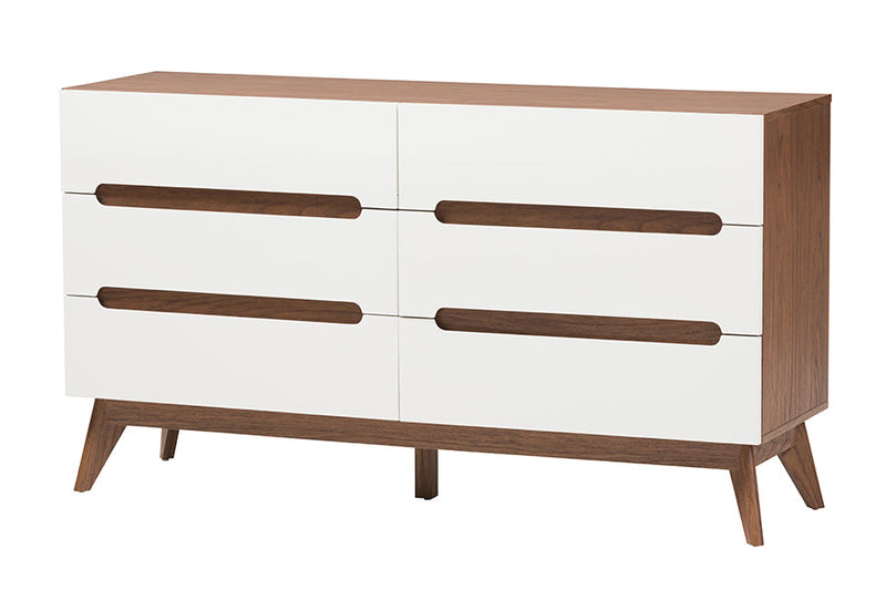 Abbey Two-Tone White and Walnut Brown 3-Piece Storage Set Baxton