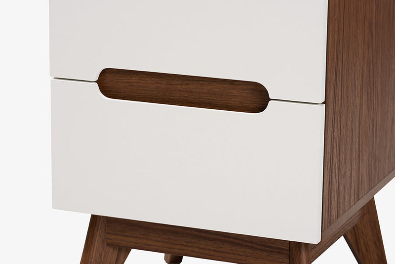 Abbey Two-Tone White and Walnut Brown 3-Piece Storage Set Baxton